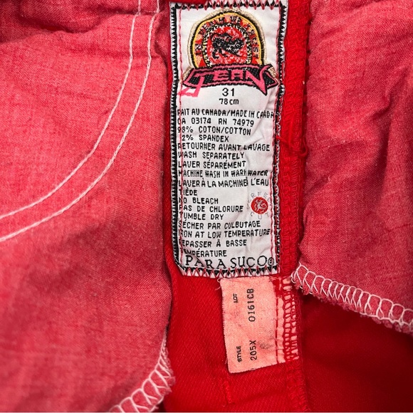 Parasuco - size 31 - vintage 90s denim - solid red - jeans skinny high rise - Picture 6 of 7